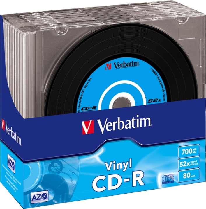 Verbatim CD-R, 52x, 700 MB/80 min, 10-pack slimcase, vinyl i gruppen HJEMMEELEKTRONIK / Lagringsmedier / CD / DVD / BD-diske / CD-R hos TP E-commerce Nordic AB (38-23630)