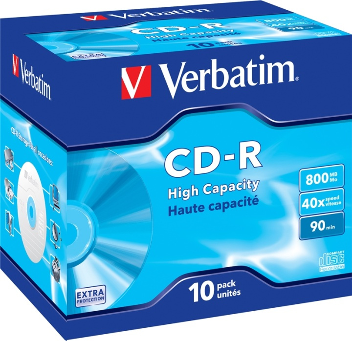Verbatim CD-R, 40x, 800 MB/90 min, 10-pack, jewel case i gruppen HJEMMEELEKTRONIK / Lagringsmedier / CD / DVD / BD-diske / CD-R hos TP E-commerce Nordic AB (38-23631)