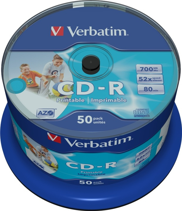 Verbatim CD-R, 52x, 700 MB/80 min, 50-pack, spindel, AZO, printable i gruppen HJEMMEELEKTRONIK / Lagringsmedier / CD / DVD / BD-diske / CD-R hos TP E-commerce Nordic AB (38-23635)