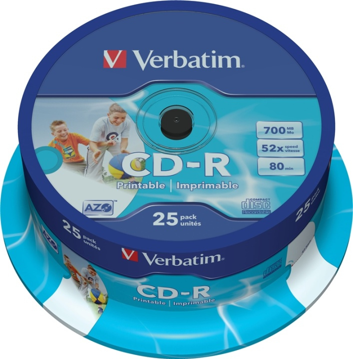 Verbatim CD-R, 52x, 700 MB/80 min, 25-pack, spindel, AZO, printable i gruppen HJEMMEELEKTRONIK / Lagringsmedier / CD / DVD / BD-diske / CD-R hos TP E-commerce Nordic AB (38-23636)