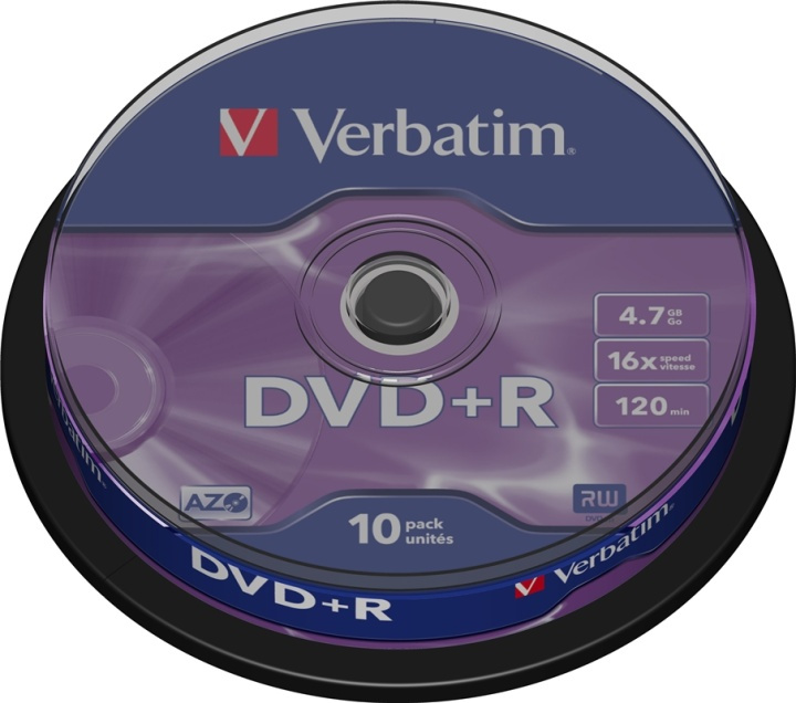 Verbatim DVD+R, 16x, 4,7 GB/120 min, 10-pack spindel, AZO i gruppen HJEMMEELEKTRONIK / Lagringsmedier / CD / DVD / BD-diske / DVD+R hos TP E-commerce Nordic AB (38-23656)