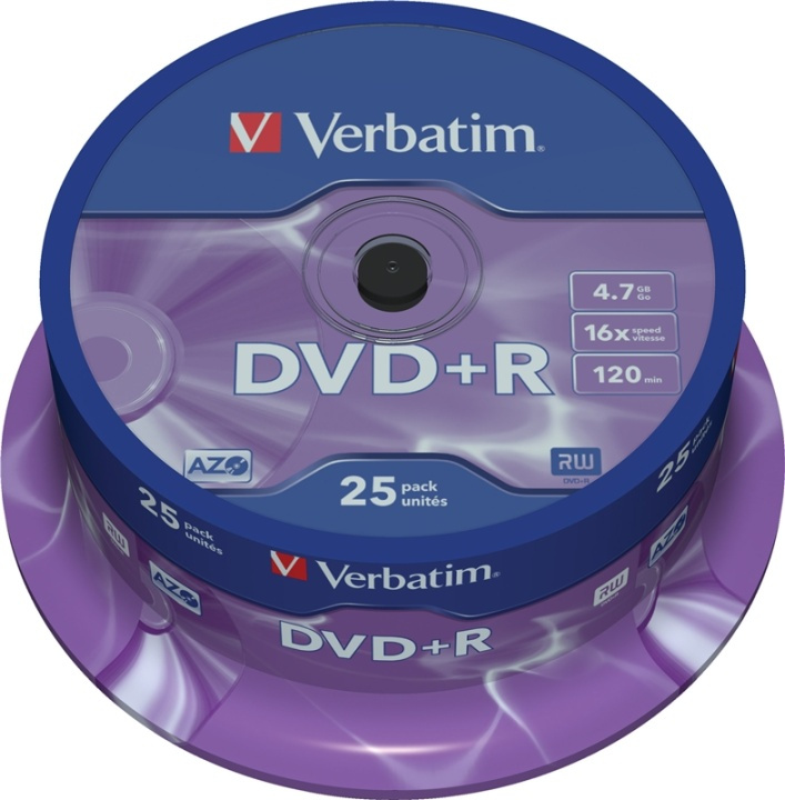 Verbatim DVD+R, 16x, 4,7 GB/120 min, 25-pack spindel, AZO i gruppen HJEMMEELEKTRONIK / Lagringsmedier / CD / DVD / BD-diske / DVD+R hos TP E-commerce Nordic AB (38-23657)