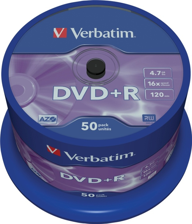 Verbatim DVD+R, 16x, 4,7 GB/120 min, 50-pack spindel, AZO i gruppen HJEMMEELEKTRONIK / Lagringsmedier / CD / DVD / BD-diske / DVD+R hos TP E-commerce Nordic AB (38-23661)
