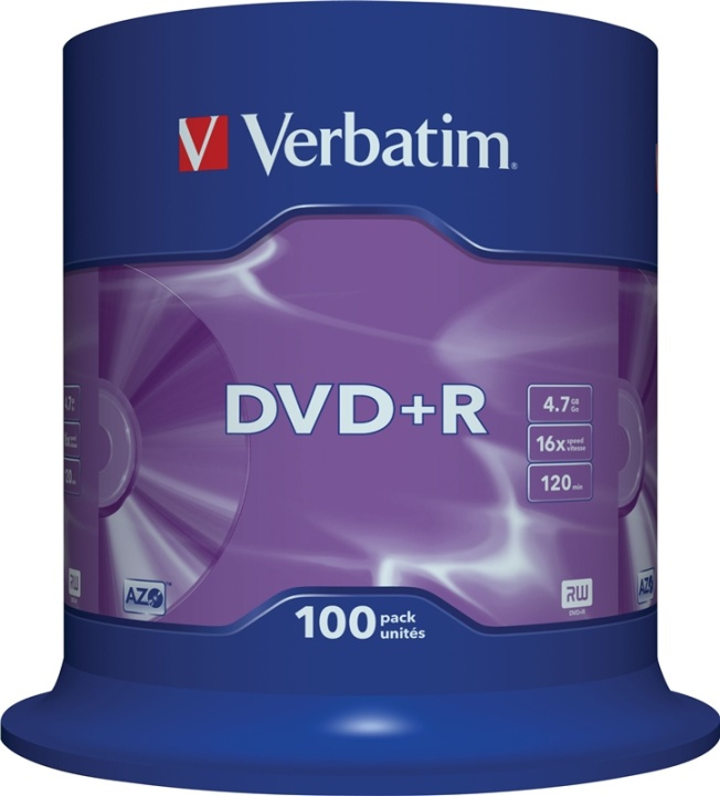 Verbatim DVD+R, 16x, 4,7 GB/120 min, 100-pack spindel, AZO i gruppen HJEMMEELEKTRONIK / Lagringsmedier / CD / DVD / BD-diske / DVD+R hos TP E-commerce Nordic AB (38-23662)