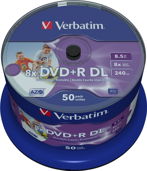 Verbatim DVD+R DL, 8x, 8,5 GB/240 min, 50-pack spindel, AZO i gruppen HJEMMEELEKTRONIK / Lagringsmedier / CD / DVD / BD-diske / DVD+R hos TP E-commerce Nordic AB (38-23671)