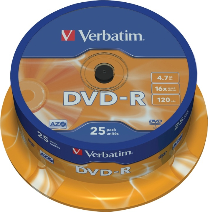Verbatim DVD-R, 16x, 4,7 GB/120 min, 25-pack spindel, AZO i gruppen HJEMMEELEKTRONIK / Lagringsmedier / CD / DVD / BD-diske / DVD-R hos TP E-commerce Nordic AB (38-23687)