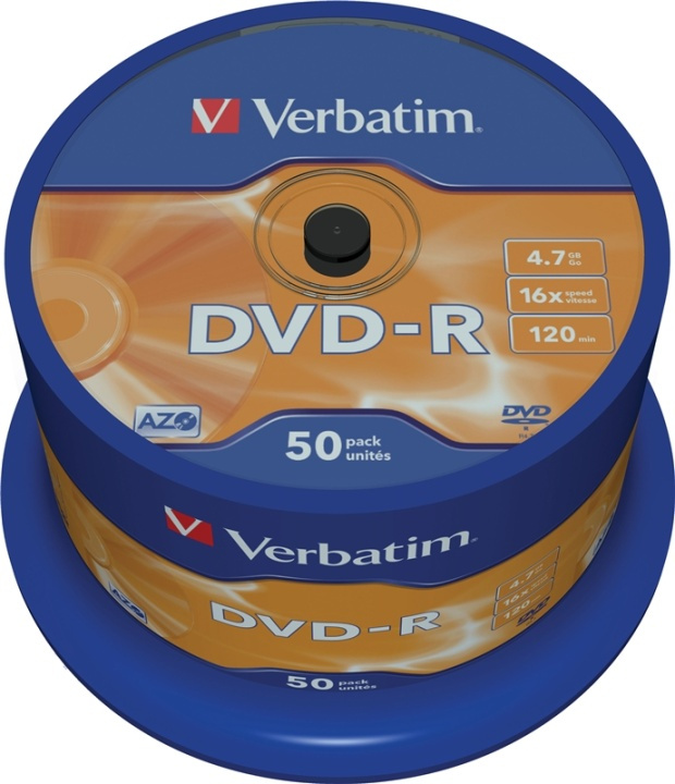 Verbatim DVD-R, 16x, 4,7 GB/120 min, 50-pack spindel, AZO i gruppen HJEMMEELEKTRONIK / Lagringsmedier / CD / DVD / BD-diske / DVD-R hos TP E-commerce Nordic AB (38-23690)