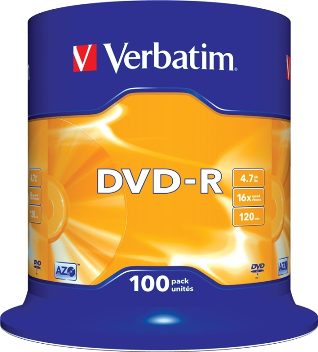 Verbatim DVD-R, 16x, 4,7 GB/120 min, 100-pack spindel, AZO i gruppen HJEMMEELEKTRONIK / Lagringsmedier / CD / DVD / BD-diske / DVD-R hos TP E-commerce Nordic AB (38-23691)