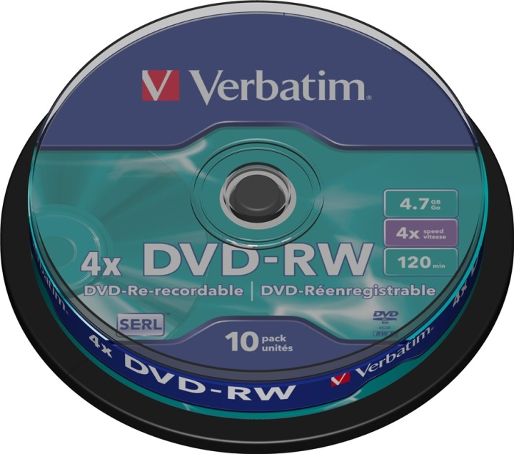 Verbatim DVD-RW, 4x, 4,7 GB/120 min, 10-pack spindel, SERL i gruppen HJEMMEELEKTRONIK / Lagringsmedier / CD / DVD / BD-diske / DVD-RW hos TP E-commerce Nordic AB (38-23704)