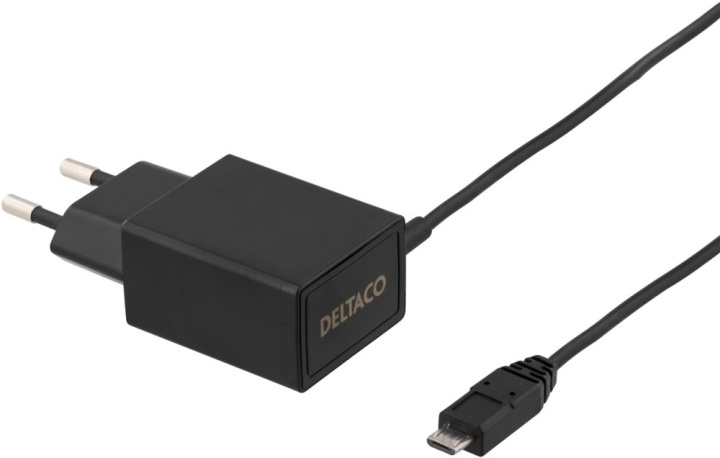 DELTACO Väggladdare 230V till 5V USB, 2.1A, 1x USB Micro B, 1m, svart (USB-AC75) i gruppen SMARTPHONES & TABLETS / Opladere og kabler / Vægoplader / Vægoplader microUSB hos TP E-commerce Nordic AB (38-23957)
