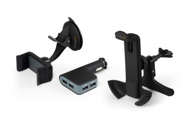 Technaxx Bilhållare för smartphones + Billaddare med 4x USB-port (TE08) i gruppen BIL / Bilholder / Bilholder Smartphone hos TP E-commerce Nordic AB (38-25247)