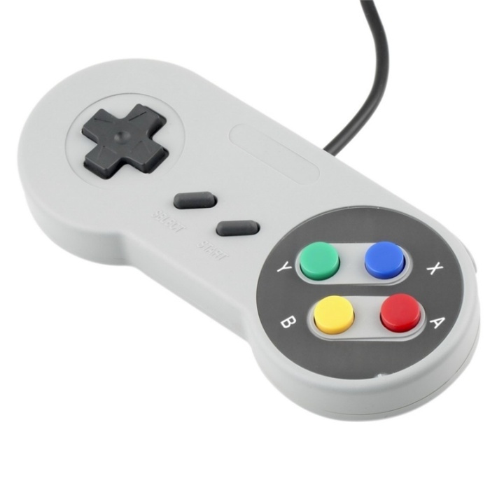 Handkontroll till Super Nintendo (SNES), Flerfärgade knappar i gruppen HJEMMEELEKTRONIK / Spilkonsoller og tilbehør / Super Nintendo Entertainment System (SNES) hos TP E-commerce Nordic AB (38-26778)