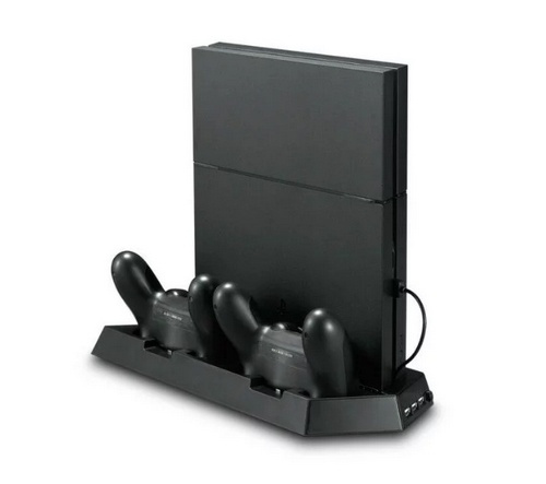Vertikalt stativ med kylfläktar, laddningsstationer, USB-hub, Playstation 4 Slim i gruppen HJEMMEELEKTRONIK / Spilkonsoller og tilbehør / Sony PlayStation 4 hos TP E-commerce Nordic AB (38-27160)