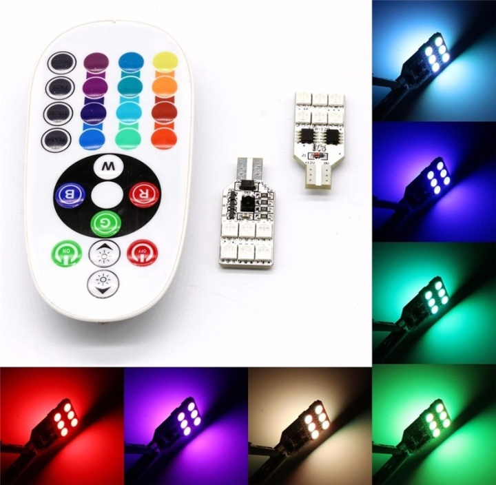 2-pack LED dekorationsljus, T10, RGB i gruppen BIL / Bil belysning / Dioder og lys / Universal LED hos TP E-commerce Nordic AB (38-27314)