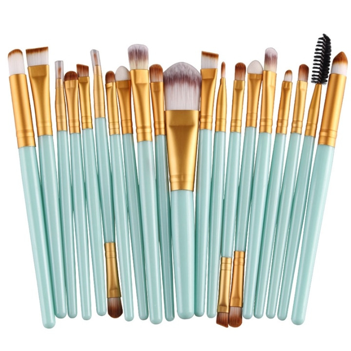 Professionelle blide make-up børster 20-Pack, turkis, guld i gruppen SKØNHED & HELSE / Makeup / Værktøj & Makeup sæt / Børster og pensler hos TP E-commerce Nordic AB (38-28413)