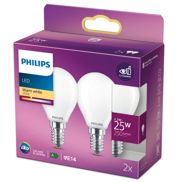 Philips 2-pack LED E14 Klot 25W Frost i gruppen HJEMMEELEKTRONIK / Lys / LED lamper hos TP E-commerce Nordic AB (38-28880)