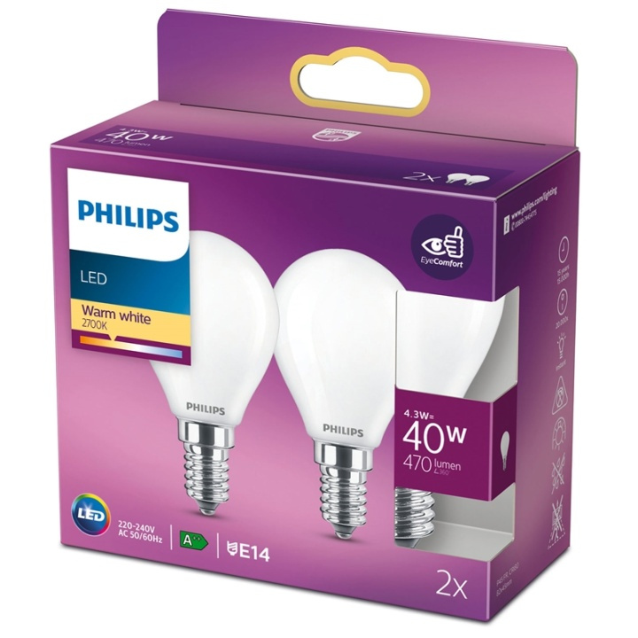 Philips 2-pack LED E14 Klot 40W Frost i gruppen HJEMMEELEKTRONIK / Lys / LED lamper hos TP E-commerce Nordic AB (38-28881)