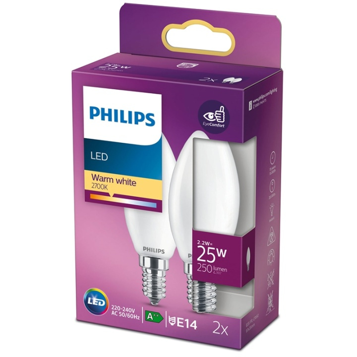 Philips 2-pack LED E14 Kron 25W Frost i gruppen HJEMMEELEKTRONIK / Lys / LED lamper hos TP E-commerce Nordic AB (38-28882)