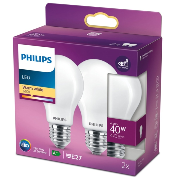 Philips 2-pack LED E27 Normal 40W Fros i gruppen HJEMMEELEKTRONIK / Lys / LED lamper hos TP E-commerce Nordic AB (38-28884)