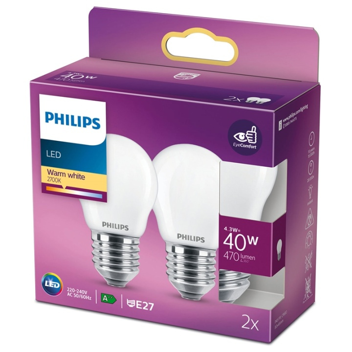 Philips 2-pack LED E27 P45 Klot 40W Fr i gruppen HJEMMEELEKTRONIK / Lys / LED lamper hos TP E-commerce Nordic AB (38-28887)
