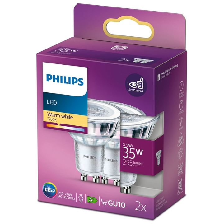 Philips 2-pack LED GU10 Spot 35W 255lm i gruppen HJEMMEELEKTRONIK / Lys / LED lamper hos TP E-commerce Nordic AB (38-28891)