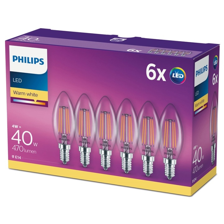 Philips 6-pack LED E14 Kron 40W Klar D i gruppen HJEMMEELEKTRONIK / Lys / LED lamper hos TP E-commerce Nordic AB (38-28893)