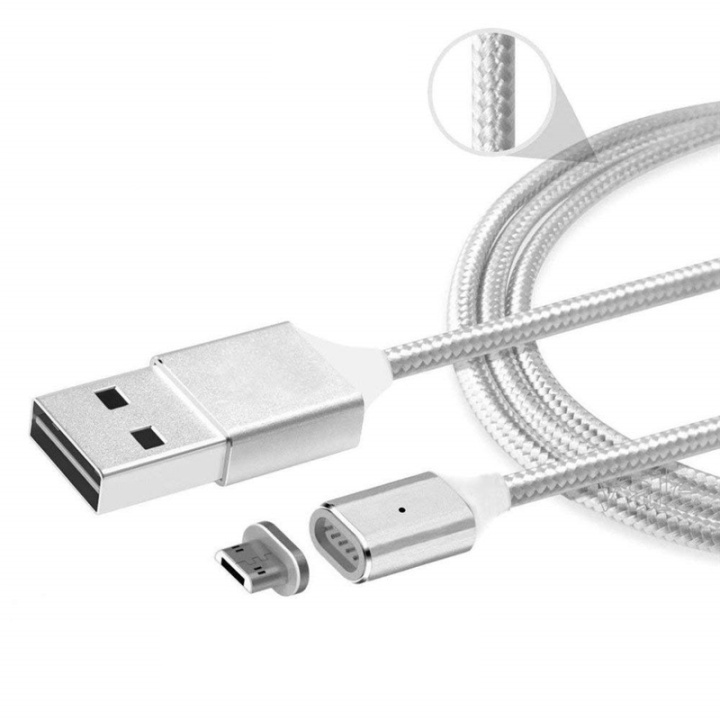 Magnetisk Micro USB-kabel, 1 meter, tekstilbeklædt, Sølv i gruppen SMARTPHONES & TABLETS / Opladere og kabler / Kabler / Kabler microUSB hos TP E-commerce Nordic AB (38-28997)