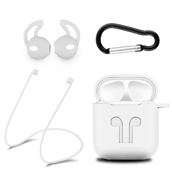 Silikone-kit til Airpods, Silikone-etui, Strap, Silikone-ørepropper, Karabinhage, Hvid i gruppen HJEMMEELEKTRONIK / Lyd & billede / Hovedtelefoner & Tilbehør / Tilbehør hos TP E-commerce Nordic AB (38-29055)