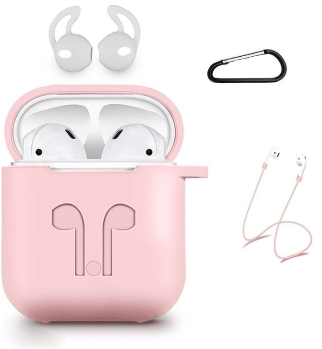 Silikonesæt til Airpods, silikoneetui, rem, silikoneørepropper, karabinhage, pink i gruppen HJEMMEELEKTRONIK / Lyd & billede / Hovedtelefoner & Tilbehør / Tilbehør hos TP E-commerce Nordic AB (38-29056)