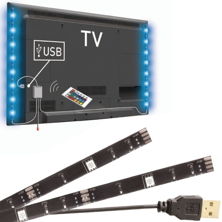 LED-strips RGB baggrundsbelysning til TV med fjernbetjening, 2x50cm i gruppen HJEMMEELEKTRONIK / Lys / LED-kæder hos TP E-commerce Nordic AB (38-29300)