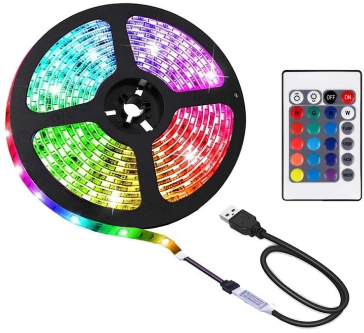 LED-strips, RGB med fjernbetjening & USB - 3 Meter i gruppen HJEMMEELEKTRONIK / Lys / LED-kæder hos TP E-commerce Nordic AB (38-29303)