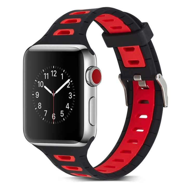Silikone urrem kompatibel med Apple Watch, 42 mm, svart, rød i gruppen SMARTPHONES & TABLETS / Træning, hjem og fritid / Apple Watch & Tilbehør / Tilbehør hos TP E-commerce Nordic AB (38-29514)