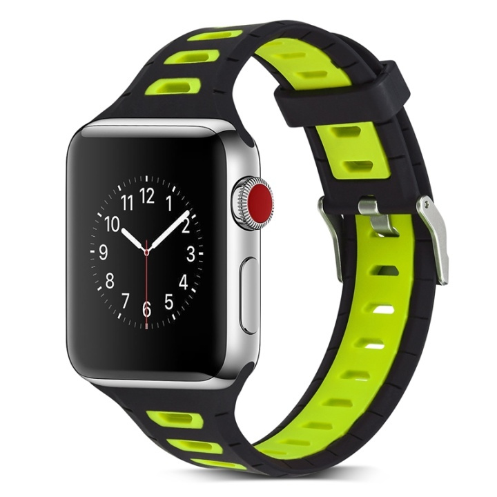 Silikone urrem kompatibel med Apple Watch, 42mm, Sort, Gul i gruppen SMARTPHONES & TABLETS / Træning, hjem og fritid / Apple Watch & Tilbehør / Tilbehør hos TP E-commerce Nordic AB (38-29515)