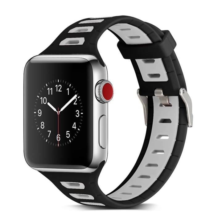 Silikone urrem kompatibel med Apple Watch, 42mm, Sort, Grå i gruppen SMARTPHONES & TABLETS / Træning, hjem og fritid / Apple Watch & Tilbehør / Tilbehør hos TP E-commerce Nordic AB (38-29516)