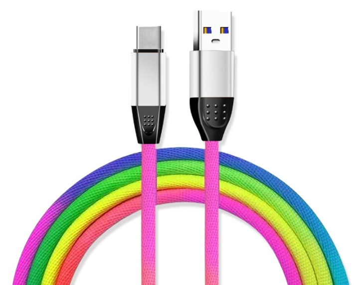 Micro-USB Tekstilkabel 1 m, Rainbow farver i gruppen SMARTPHONES & TABLETS / Opladere og kabler / Kabler / Kabler microUSB hos TP E-commerce Nordic AB (38-29684)