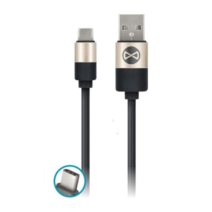 Forever USB C, 1 meter, sort i gruppen SMARTPHONES & TABLETS / Opladere og kabler / Kabler / Kabler Type C hos TP E-commerce Nordic AB (38-29744)