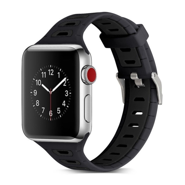 Silikone urrem kompatibel med Apple Watch, 42mm, Sport, Svart i gruppen SMARTPHONES & TABLETS / Træning, hjem og fritid / Apple Watch & Tilbehør / Tilbehør hos TP E-commerce Nordic AB (38-29812)