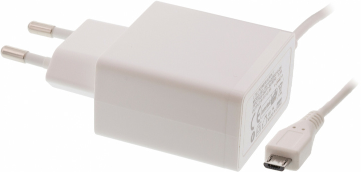 EPZI väggladdare 100-240V med integrerad Micro-B kabel 5V 1A 1m, vit (USB-AC87) i gruppen SMARTPHONES & TABLETS / Opladere og kabler / Vægoplader / Vægoplader microUSB hos TP E-commerce Nordic AB (38-34848)