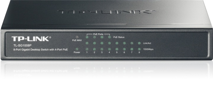 TP-LINK switch, 8x10/100/1000Mbps, RJ45, 4xPoE, 53W, bordmodel, sort i gruppen COMPUTERTILBEHØR / Netværk / Switches / 10/100/1000Mbps hos TP E-commerce Nordic AB (38-35312)