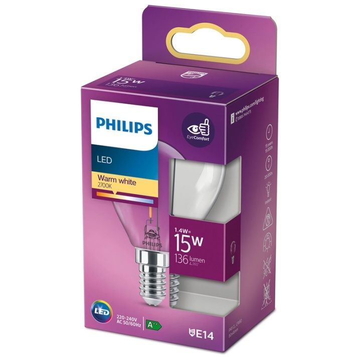 Philips LED E14 Klot 15W Klar 136lm i gruppen HJEMMEELEKTRONIK / Lys / LED lamper hos TP E-commerce Nordic AB (38-35655)