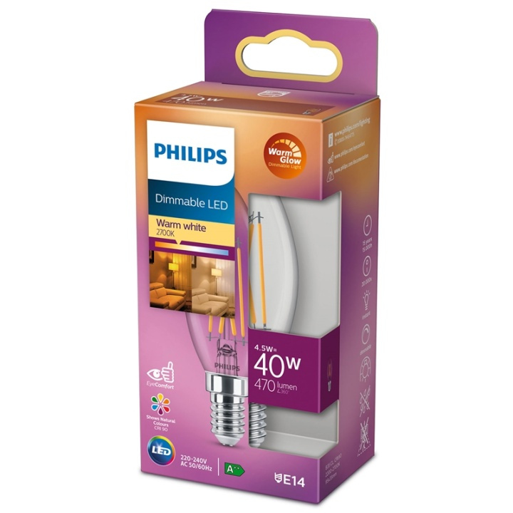 Philips LED E14 Kron 40W Klar Dimbar W i gruppen HJEMMEELEKTRONIK / Lys / LED lamper hos TP E-commerce Nordic AB (38-35681)