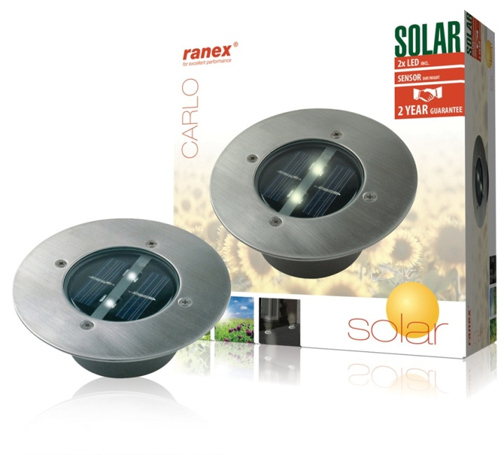 Ranex Solar Markbelysning 2 LED Round i gruppen HJEM, HUS & HAVE / Elektricitet & Belysning / Udendørs belysning / Solcellelys hos TP E-commerce Nordic AB (38-35747)
