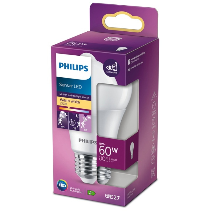 Philips LED E27 Normal 60W Rörelsesens i gruppen HJEMMEELEKTRONIK / Lys / LED lamper hos TP E-commerce Nordic AB (38-35900)