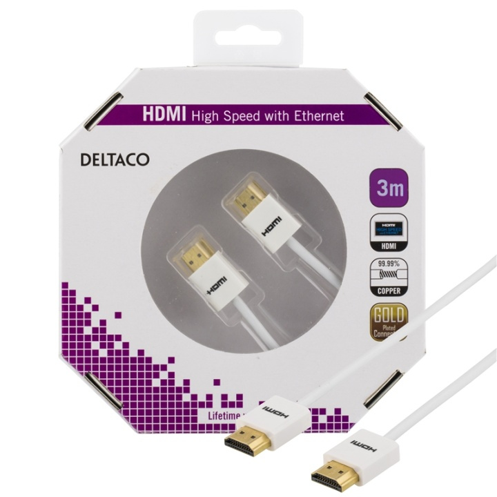 DELTACO tyndt HDMI kabel, HDMI High Speed with Ethernet, HDMI Type A h i gruppen HJEMMEELEKTRONIK / Kabler og adaptere / HDMI / Kabler hos TP E-commerce Nordic AB (38-36767)
