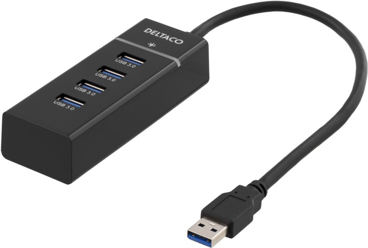 DELTACO USB 3.0 hub, 4xType A hun, ABS-plast, sort i gruppen COMPUTERTILBEHØR / Computer Tilbehør / USB-hubs hos TP E-commerce Nordic AB (38-36778)