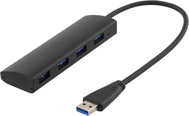 DELTACO USB 3.1 Gen 1 hub, 4xType A hun, aluminium, 0,3m, sort i gruppen COMPUTERTILBEHØR / Computer Tilbehør / USB-hubs hos TP E-commerce Nordic AB (38-36779)