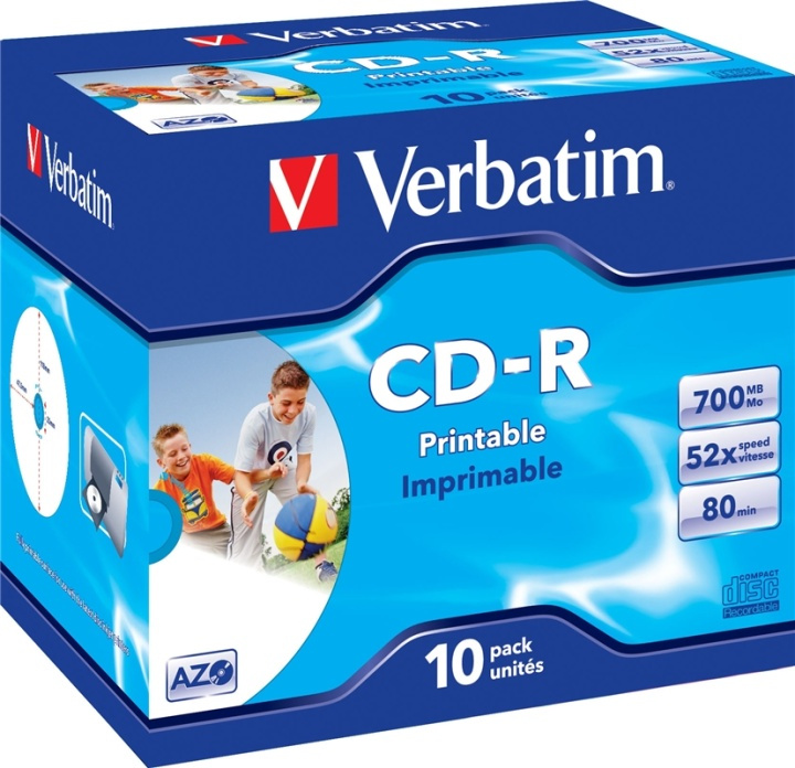 Verbatim CD-R, 52x, 700 MB/80 min, 10-pack, jewel case, AZO, printable i gruppen HJEMMEELEKTRONIK / Lagringsmedier / CD / DVD / BD-diske / CD-R hos TP E-commerce Nordic AB (38-37122)