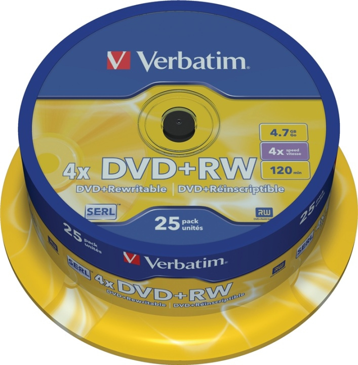 Verbatim DVD+RW, 1-4x, 4,7 GB/120 min, 25-pack spindel, SERL i gruppen HJEMMEELEKTRONIK / Lagringsmedier / CD / DVD / BD-diske / DVD+R hos TP E-commerce Nordic AB (38-37124)