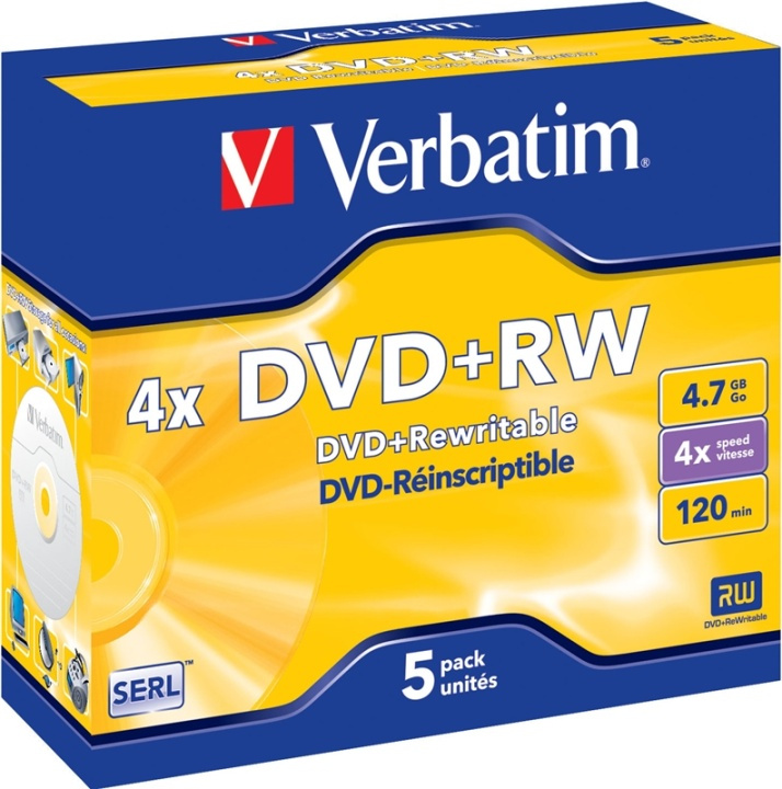Verbatim DVD+RW, 4x, 4,7 GB/120 min, 5-pack jewel case, SERL i gruppen HJEMMEELEKTRONIK / Lagringsmedier / CD / DVD / BD-diske / DVD+R hos TP E-commerce Nordic AB (38-37127)