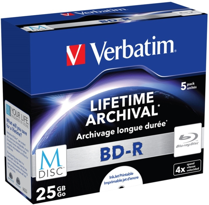 Verbatim M-Disc BD-R, 4x, 25GB/200min, 5-pack jewel case i gruppen HJEMMEELEKTRONIK / Lagringsmedier / CD / DVD / BD-diske / CD / DVD-opbevaring hos TP E-commerce Nordic AB (38-37135)